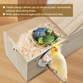 MUYG Acrylic Bird Nesting Box,Transparent Parakeet Nesting Box with Perch Natural Wood Cockatiel House for Cage Handcrafted Visible Budgie Breeding Home for Parrots Finches Conures Small Birds