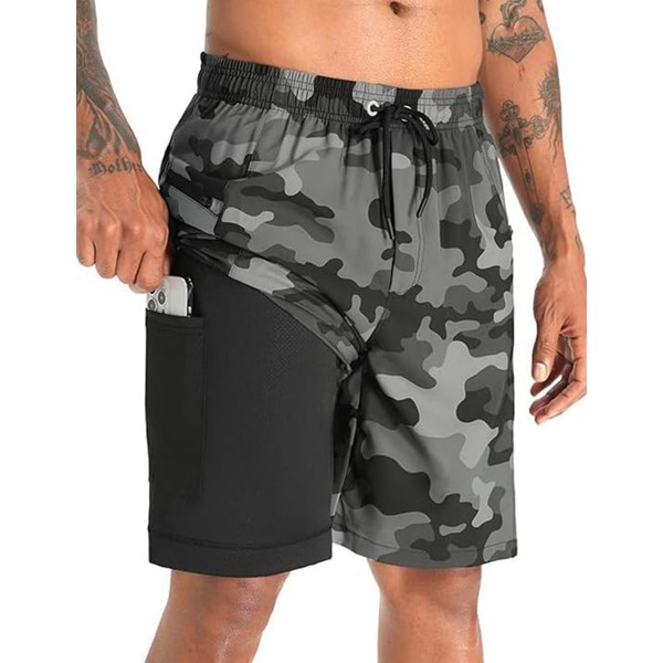 APTRO Men's Swim Trunks with Compression Liner Bathing Suit Quick