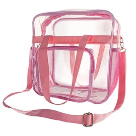 TotePrint Clear Stadium Approved Tote Bag for Women PVC Transparent Crossbody Purse, See Through Handbag for Concerts&Gym, Pink