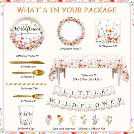 AIBIIN 218Pcs Wildflower Baby Shower Decorations for Girls, Wildflower Party Decorations Include Plates Cup Napkin Tablecloth Tableware Banner Cupcake Topper Wildflower Baby Shower Party Supplies