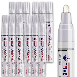 TFIVE White Paint Pens Markers - 12 Pack Oil Based Permanent Marker, Medium Tip, Never Fade, Quick Dry, Waterproof Paint Pen for Rocks Painting, Wood, Fabric, Plastic, Canvas, Glass, Metal