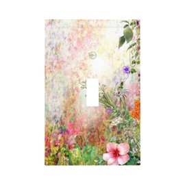 Abstract Watercolor Meadow Floral 1 Gang Light Switch Cover Single Toggle Wall Plate Decorative Faceplate Electrical Switchplate for Living Room Bathroom Kitchen Home Decor