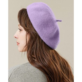 AWAYTR Wool French Beret Hats - Solid Color Artist Beret Hat for Women and Kids (Purple,Kids)
