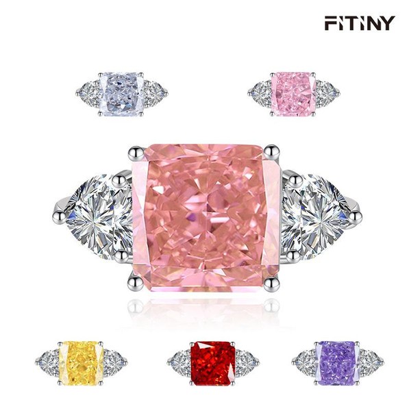 Multicolor Ice Flower Cut Square CZ Adjustable Ring, 10*10mm 8A