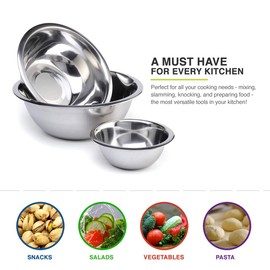 Maxi Nature Metal Mixing Bowl Set of 3 - Dishwasher & Freezer Safe - Use for Baking, Food Prep, Serving & More - Large to Small Sizes (27cm, 23cm, 16cm)