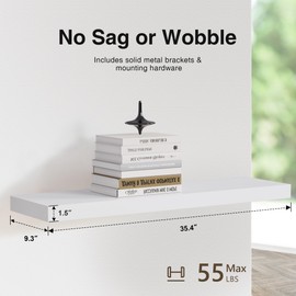 Colima Floating Shelves for Wall White Wood Wall Shelf for Bedroom, 36 Inch Wall Mounted Floating Shelves for Bathroom Living Room Kitchen Office, 1.3" Thick Floating Book Shelves for Wall, Set of 2