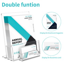 HIIMIEI Acrylic Leaflet Holder A5, 2 Pack Clear Brochure Holder with Business Card Holder, Leaflet Display Stands for Magazine, Pamphlet, Booklets, Menu, Literature, Business Card