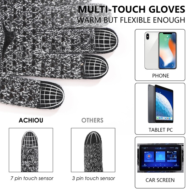 Achiou Winter Gloves for Men Women, 2 Pairs Touch Screen