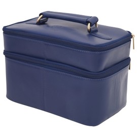 GERMANUS Handgemachte Kosmetiktasche Ina, Kosmetikkoffer und Kulturtasche aus dickem Leder, Blau