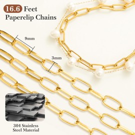Ecoofor 18K Gold Chain for Jewelry Making – Stainless Steel Paperclip Chain, 16.6 Feet DIY Bracelet Necklace Kit with 100 Jump Rings, 50 Clasps, 26 Letter Pendants & 30 Colorful Charms