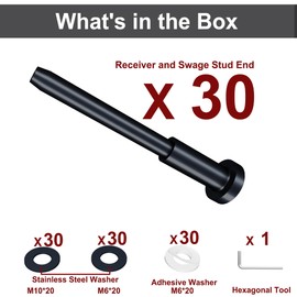 BOZXYE 30 Pack Black Invisible Cable Railing kit, 1/8" Stainless Steel Invisible Receiver and Swage Stud End for Cable Railing Hardware, Deck Stair Threaded End Fitting for 2x2 Wood Metal Post