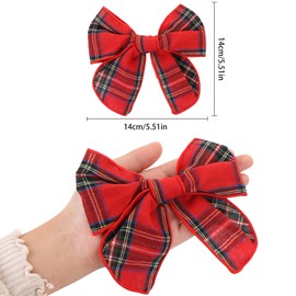 2pcs Cute Bows Hair Clips,UHOMENY Linen Plaid Bow Hairpins Hair Accessories for Girls Women Christmas Red Green Bowknot Hair Styling Clips Hair Barrettes (Checkered)