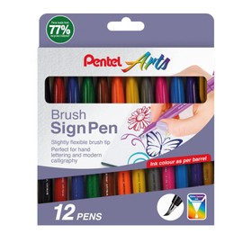 Pentel Brush Sign Pen 12pc Wallet