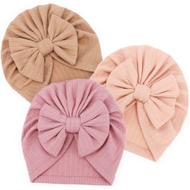 DRESHOW 3 Pieces Baby Turban Hats Turban Bow Knot Baby Infant Beanie Baby Girl Soft Cute Toddler Cap