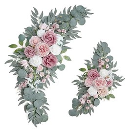 PONATIA - Flores pequeñas de arco de boda (paquete de 2), rosas artificiales polvorientas para letreros de bienvenida de boda, decoración y arco de flores para ceremonia de boda, recepción (rosa y