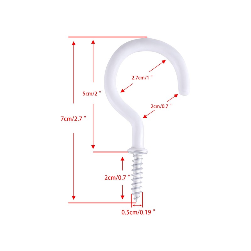 TIOMIOSEA Screw hooks, white, 70 mm, pack of 20, hook