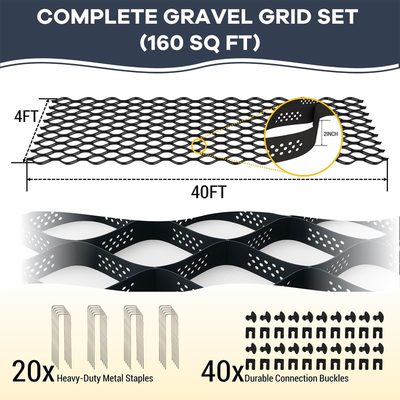 40FT Gravel Driveway Grid – Heavy Duty HDPE Geocell Ground