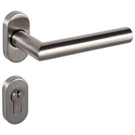Gedotec Door Handle Room Door Handle Stainless Steel Door Fitting L Shape Munich Pair of Handles on Oval Rosette Handle Set Oval PZ Profile Cylinder 1 Set Door Set Including Mounting Material