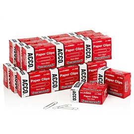 ACCO Paper Clips, Jumbo, Non-skid, Economy, 20 Boxes, 100/Box (A7072553)