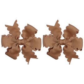 3 Inch Brown Grosgrain Scalloped Edge Bow Hair Clips for Girls Women