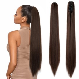 Dulchany Ponytail Extension 21" Claw Clip Hair Extensions Ponytail Long Straight Hair Extension Natural Synthetic Hairpiece for Women:_Medium Brown