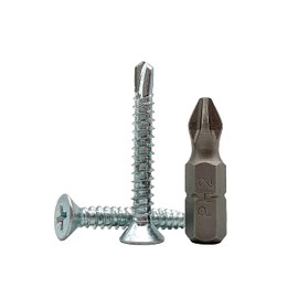 (Pack of 100 pcs) DIN 7504 P Zinc Plated Steel 4.2 x 32 mm Screws, Self-Drilling Sheet Metal Screw, (PH) Phillips Countersunk Head, Self Tapping (100, 4.2 x 32 mm)