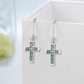 Cross Earrings for Women 925 Sterling Silver Leverback Cross Earrings Abalone Shell Religious Christian Cross Jewelry for Women