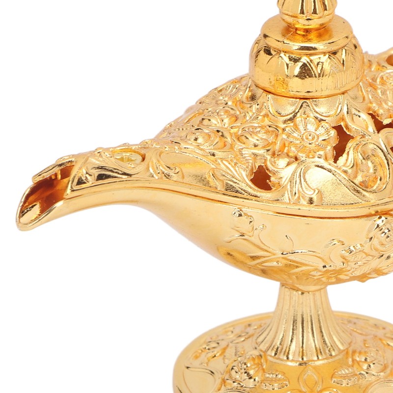 Gold Magic Genie Lamp Embossed Flowers Hollow Zinc Alloy Vintage