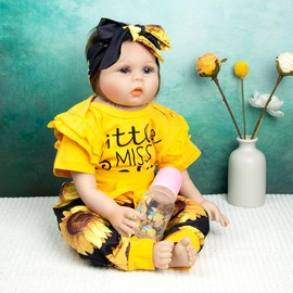 Medylove Reborn Dolls Baby Clothes Yellow Outfit for 20-22 inch Reborn Baby Dolls 3 Piece Set Clothing with Sunflowers Patterns
