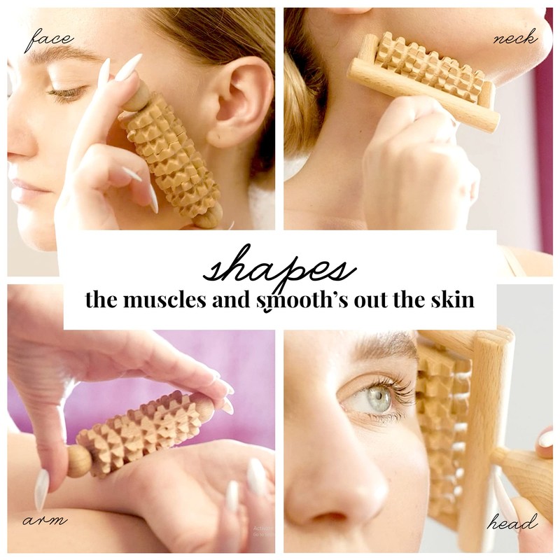 tuuli Body and Face Roller, Multi-Functional Wooden Massage Roller, Helps