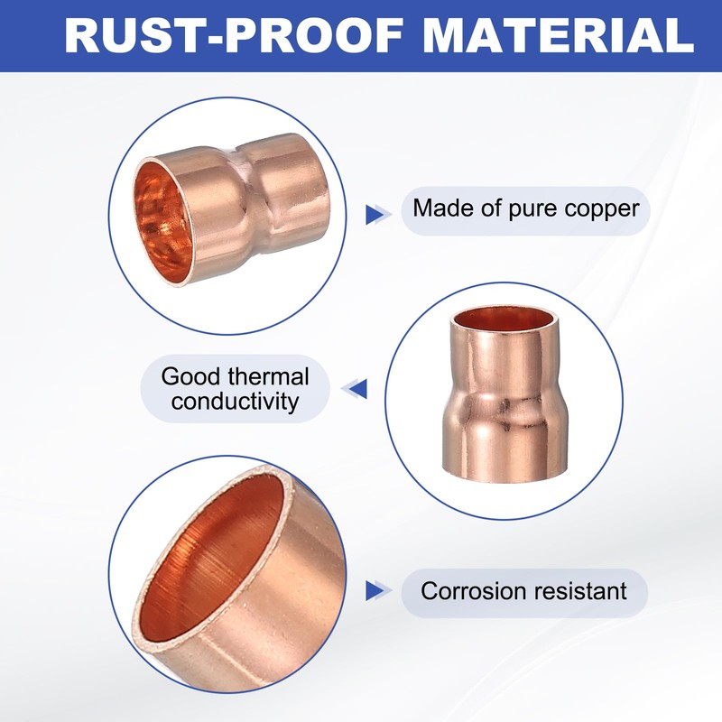 PATIKIL 5Pcs Copper Reducer 3/4" x5/8" ID Reducing Copper Coupling