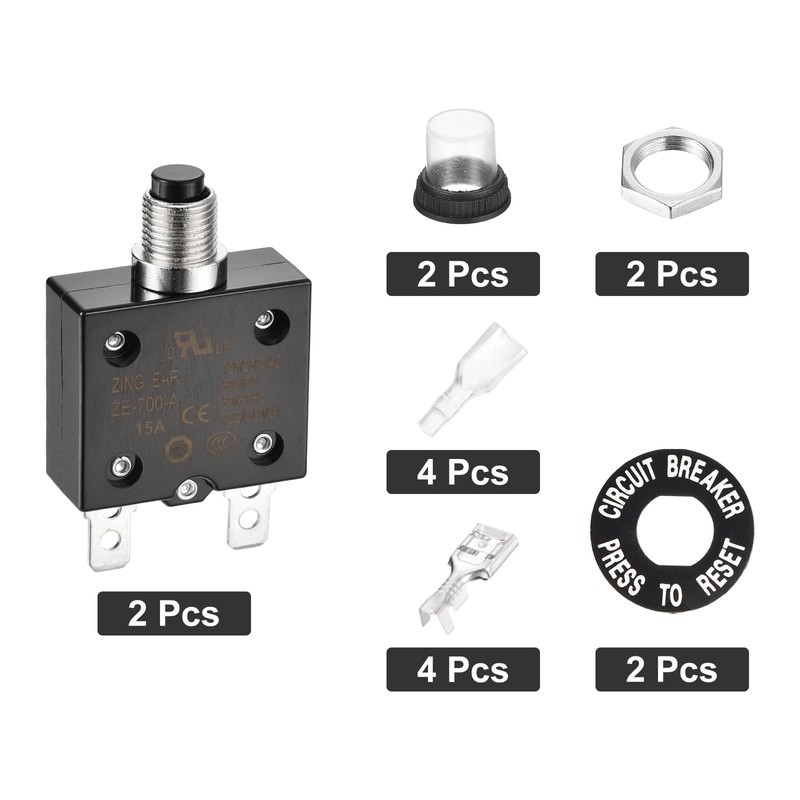 DMiotech 15A Thermal Circuit Breaker 125/250V AC 50V DC 2.3x1.4x0.6