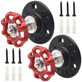 Yueser 2 Pcs Vintage Hook Vintage Industrial Pipe Coat Hook Wall Mounted Retro Pipe Hook with Red Handle Wall Hooks Ideal for Hanging Coat Towel Scarf