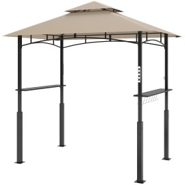 Outdoor Khaki Barbecue Grill Gazebo 8' X 5' With Led Light Side Shelves Hooks Bottle Opener Pergola Canopy Model D0100XU867Gcolor: Khaki