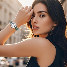 Lancardo Women Stretch Band Watch: Bohemia Colorful Elastic Strap Analog Quartz Big Number White Dial Wristwatch Easy to Read Gold Tone Case Birthday