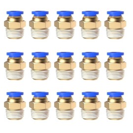 15Pcs 1/4" Tube OD x 1/4" NPT Male Push to Connect Fittings - Air Water Quick Connect Coupler, Pneumatic Hydraulic Leak-Free Brass Fittings (1/4" x 1/4" NPT)