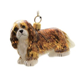 Joy to The World Collectibles European Blown Glass Pet Ornament, Cavalier King Charles Blenheim