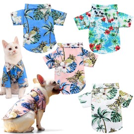 KAKALUOTE 4 Pieces Dog Shirts Pet Printed Clothes,Hawaii Style Floral Dog T-Shirt, Dog Hawaiian Shirts Cool,Puppy Shirts Breathable,Dog Beach Seaside Shirt Sweatshirt for Dogs Cats (XXL-Large)