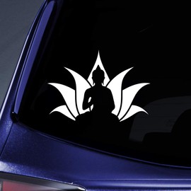 Bargain Max Decals Buddha Lotus Flower Sticker Decal Notebook Car Laptop 5.5" (White)
