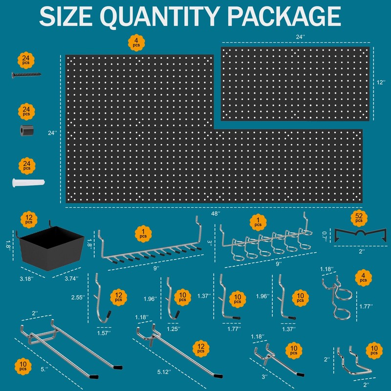 Daanxw 158PCS Metal Pegboard Kit with Hooks for Wall Garage
