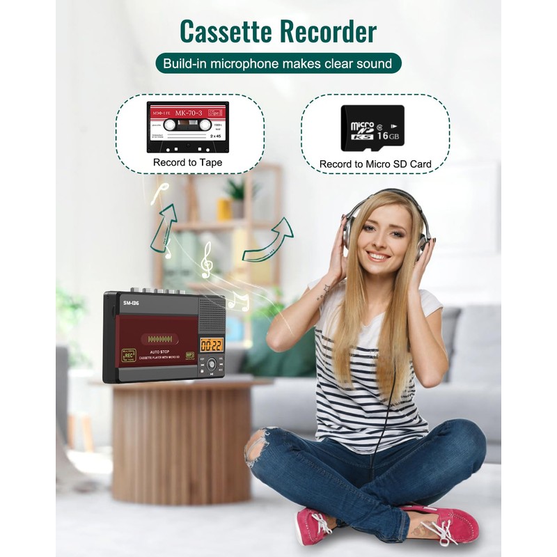 SEMIER Small Cassette Tape Player, USB C or SD Card