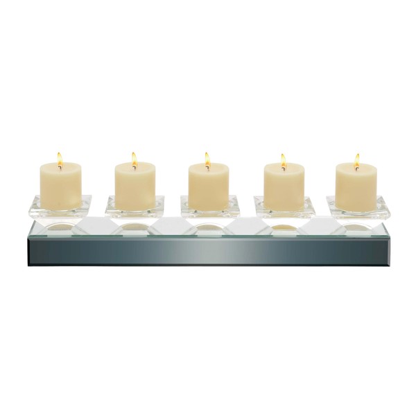 Deco 79 Glass Handmade Pillar 5 Plate Candle Holder with