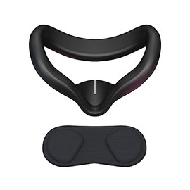 CNBEYOUNG VR Face Cover and Lens Cover for Meta/Oculus Quest 2, Sweatproof Silicone Face Pad Mask & Face Cushion for Oculus Quest 2 VR Headset, Washable Lightproof Anti-Leakage (Black)