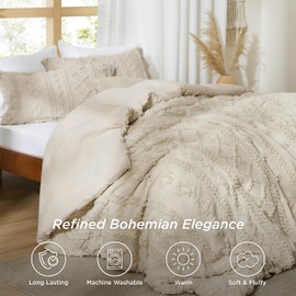 Bedsure Tufted Boho Comforter Set King Size - Terracotta Boho Bed Set, GentleSoft™ 3 Pieces Farmhouse Shabby Chic Embroidery Bedding, Gifts for Woman, Soft Jacquard King Comforter for All Seasons