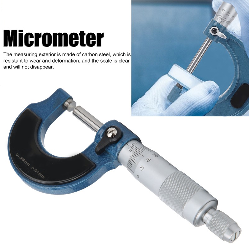 Micrometer 0‑25mm Scale Outside Diameter Carbon Steel Spiral Locking Measuring
