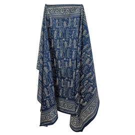 Indigo Blue Cotton Pareo Hand Dyed Scarves Indian Hand Block Print Sarong, Size 44x72 Inch