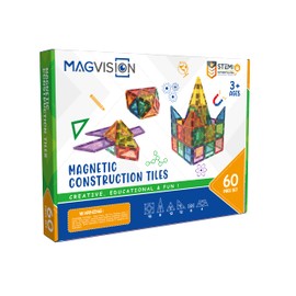 MagVision 60-Piece Magnetic Building Tiles Set, Stem Magnetic Building Blocks, Extra Strong and Safe Magnets, Stem Toys, Magnetic Blocks, Educational Toys for Children Ages 3+ Years