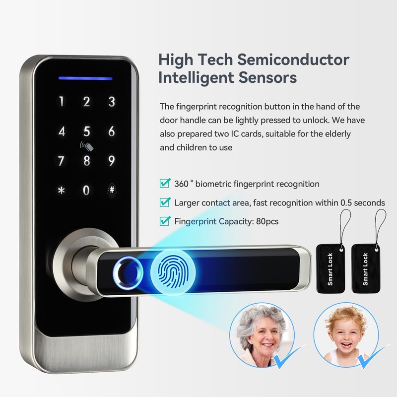 GEKRONE Smart Front Door Lock with Lever Handle, Keyless Entry