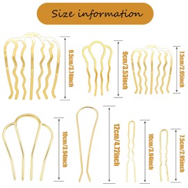 12 Pieces Hair Side Combs Metal Hair Fork Clip French Twist Comb Updo Hair Stick, U-Shape Teeth Styling Tools Messy Bun Maker Vintage Hairstyle Hair Pins Hair Accessories for Women and Girls
