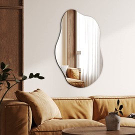 QDSSDECO Asymmetrical Wall Mounted Mirror, Wavy Mirror, Irregular Shaped for Living Room, Bedroom, Entryway, 19.7" x33.5"